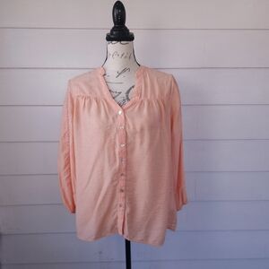 EsQualo Feminine Peach Blouse Eyelet Lace Sleeves Crinkle Long Sleeve Size 6